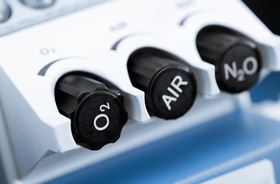 Close-up of control nozzles for nitrous oxide machine