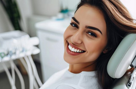 Close-up portrait of happy dental patient