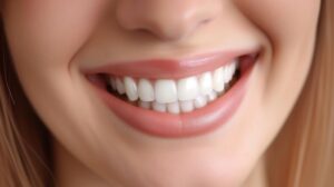 Close-up of woman’s smile with beautiful, perfect teeth